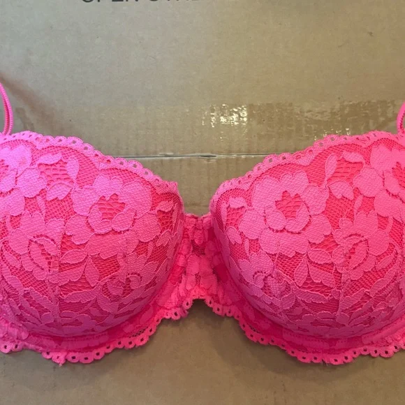 Victoria’s Secret Pink push up Date bra pink lace padded 36D - Picture 1 of 8